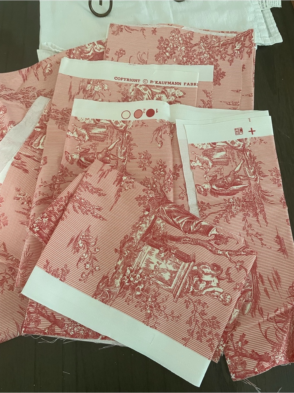 Toile Fabric Panel - Red on Cream Designer Print
